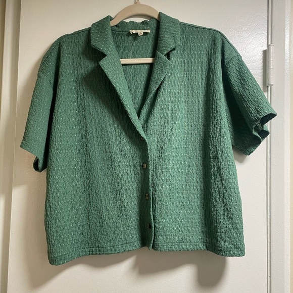 Madewell Crinkle Knit Button Front Top - M - Picture 2 of 9